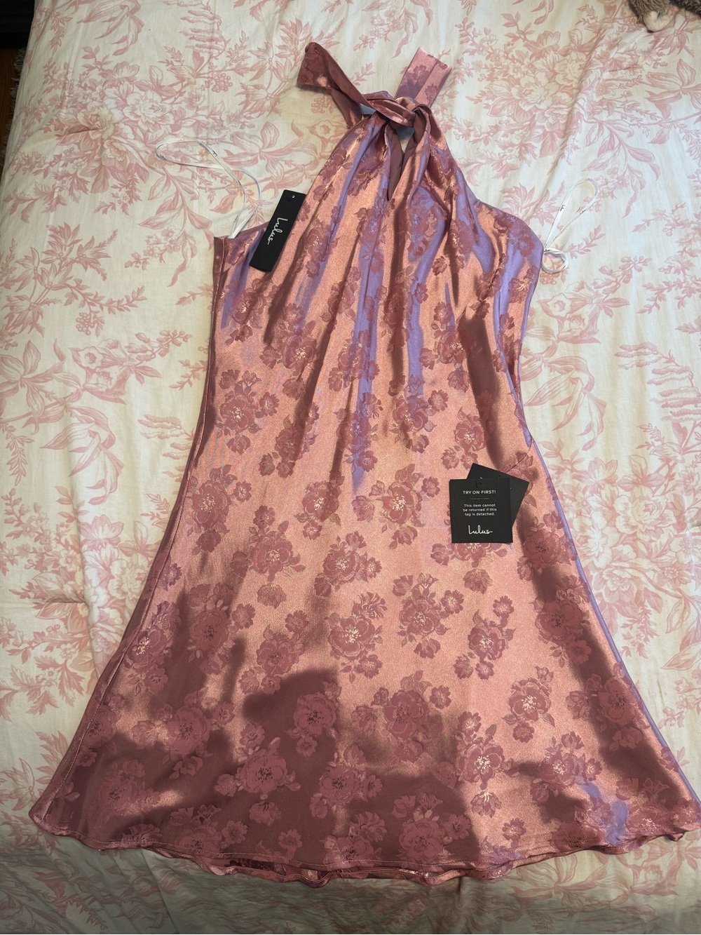Lulu's Rose Pink One-Shoulder Jacquard Floral Dress